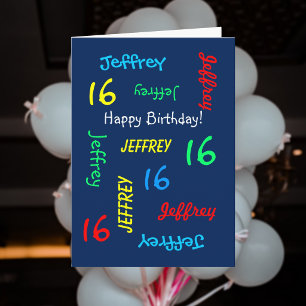Custom 16th Birthday Card Any Name, Blue