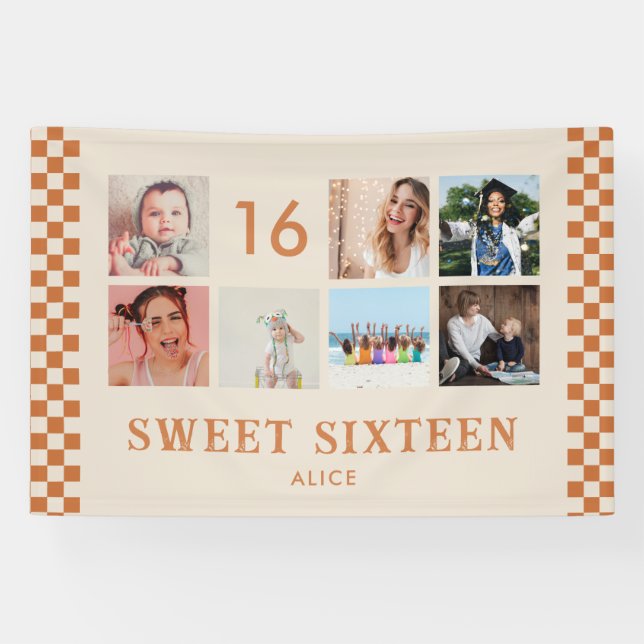 Custom 16th Birthday Party Photo Collage Banner (Horizontal)