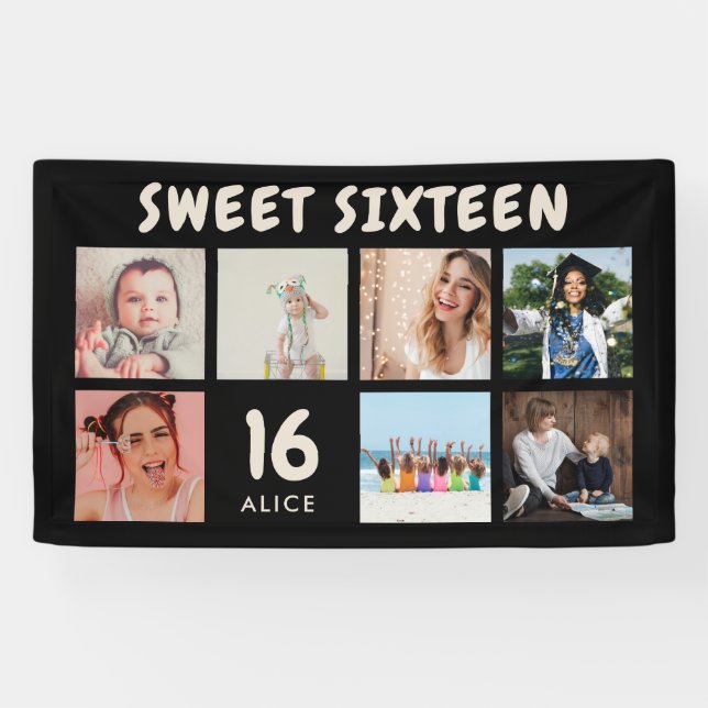 Custom 16th Birthday Party Photo Collage Banner (Horizontal)