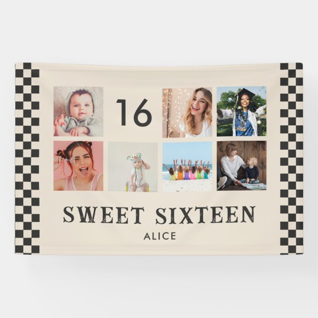 Custom 16th Birthday Party Photo Collage Banner (Horizontal)