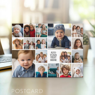Custom 17 Photo Collage - Black - white text Postcard