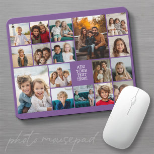 Custom 17 Photo Collage - white and purple Mouse Mat