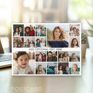Custom 18 Photo Collage - Black - white text Postcard