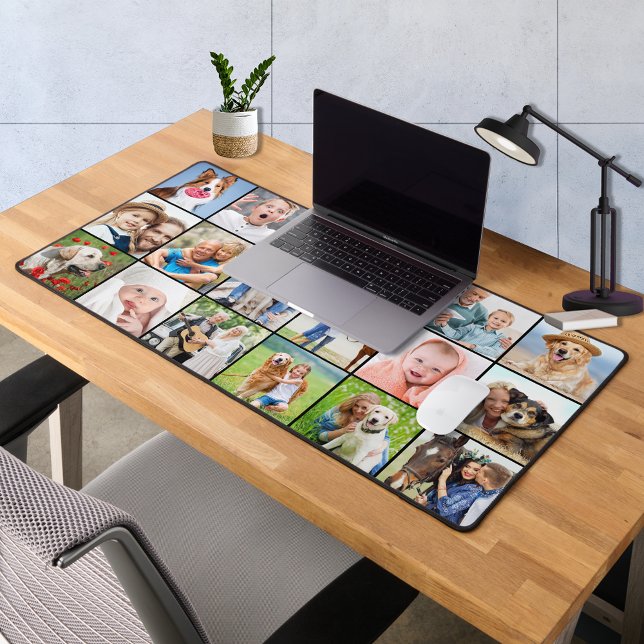 Custom 18 Photo Collage Modern Simple  Desk Mat (Creator Uploaded)