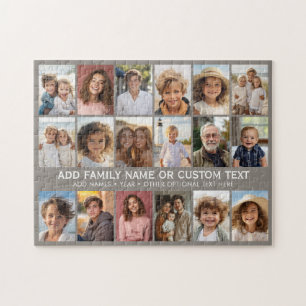 Custom 18 Photo Collage - Taupe - white text Jigsaw Puzzle