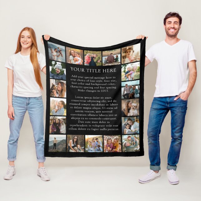 Custom 18 Photo Collage Your Text Fleece Blanket (In Situ)