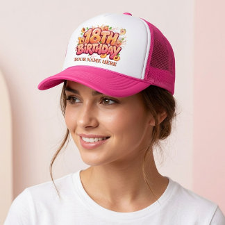 Custom 18th Birthday Name Colourful Party Favour Trucker Hat