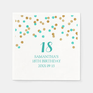 Custom 18th Birthday Napkin Gold Tuquoise Confetti