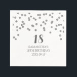 Custom 18th Birthday Napkin Silver Confetti<br><div class="desc">Customisable napkins for an 18th birthday party in modern and fun silver confetti pattern. (please note gold confetti is print only.)</div>