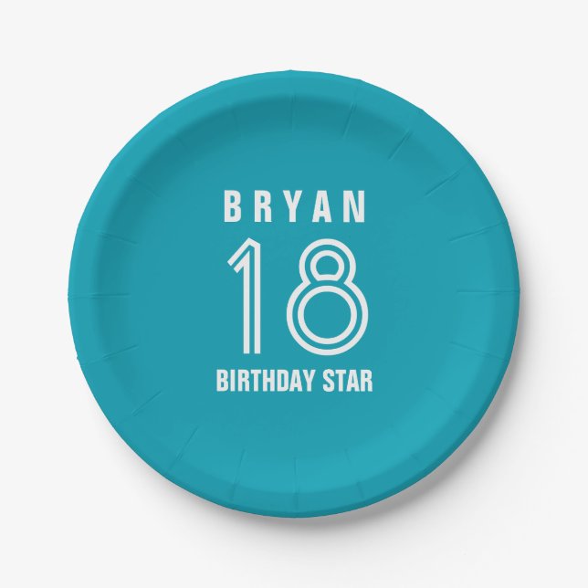 Custom 18th Year Birthday Custom Colour V14M Paper Plate (Front)