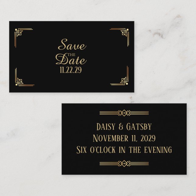 Custom 1920s Art Deco Small Save the Dates Cards (Front/Back)
