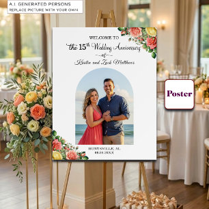 Custom 1 Photo 15th Wedding Anniversary Welcome  Poster