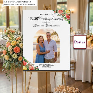 Custom 1 Photo 20th Wedding Anniversary Welcome  Poster