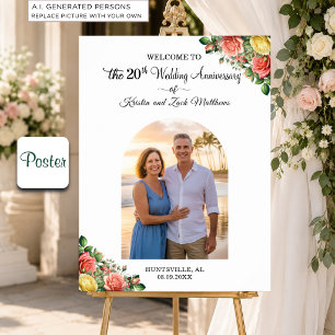 Custom 1 Photo 20th Wedding Anniversary Welcome Poster
