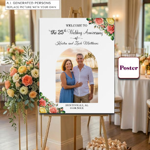 Custom 1 Photo 25th Wedding Anniversary Welcome  Poster