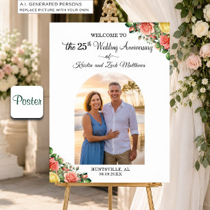 Custom 1 Photo 25th Wedding Anniversary Welcome Poster