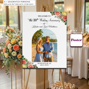 Custom 1 Photo 30th Wedding Anniversary Welcome  Poster