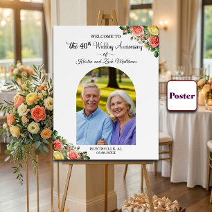 Custom 1 Photo 40th Wedding Anniversary Welcome  Poster