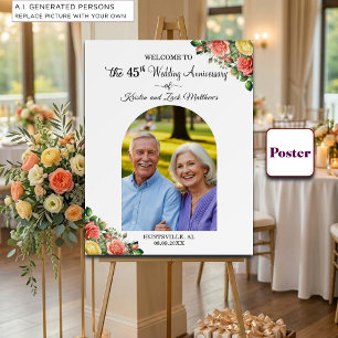 Custom 1 Photo 45th Wedding Anniversary Welcome Poster