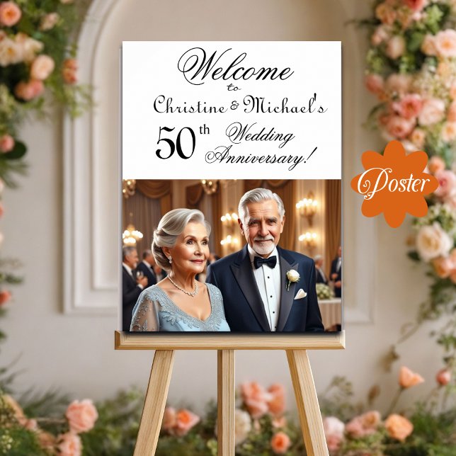 Custom 1 Photo 50th Wedding Anniversary Welcome Poster (Creator Uploaded)
