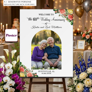 Custom 1 Photo 60th Wedding Anniversary Welcome Poster