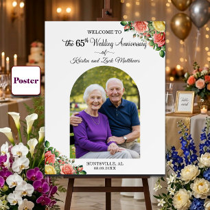 Custom 1 Photo 65th Wedding Anniversary Welcome Poster