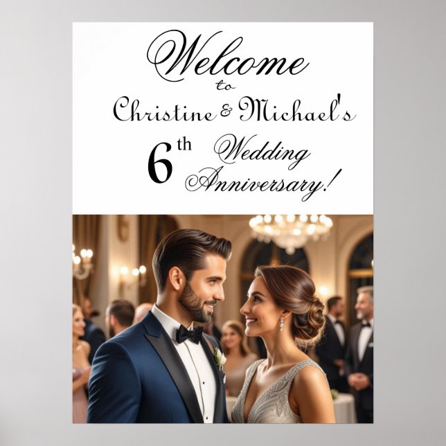Custom 1 Photo 6th Wedding Anniversary Welcome Poster (Front)