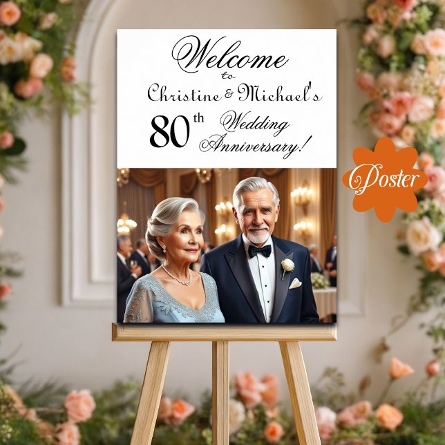 Custom 1 Photo 80th Wedding Anniversary Welcome Poster (Creator Uploaded)
