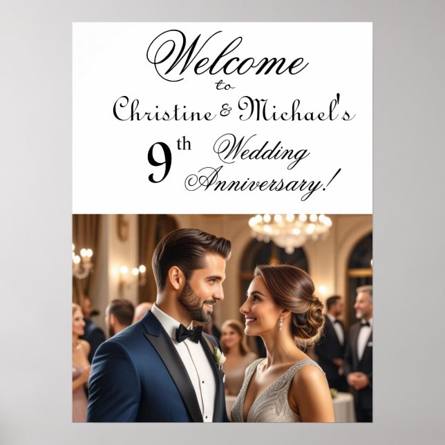 Custom 1 Photo 9th Wedding Anniversary Welcome Poster (Front)