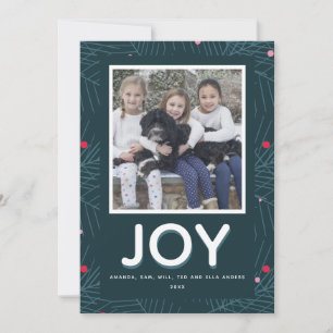 Custom 1-Photo Modern Joy Spruce Holiday Card