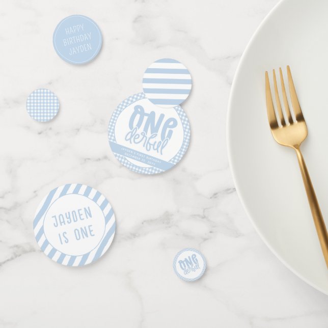 Custom 1st Birthday Cute Pastel Blue Onederful Confetti (Group)