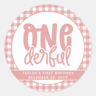 Custom 1st Birthday Cute Pastel Pink Onederful Classic Round Sticker