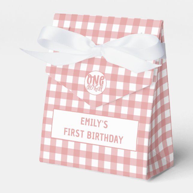 Custom 1st Birthday Cute Pastel Pink Onederful Favour Box (Front Side)