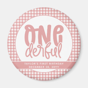 Custom 1st Birthday Cute Pastel Pink Onederful Magnet