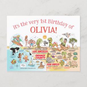 Custom 1st Birthday SoCal Invitation Postcard