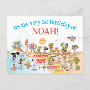 Custom 1st Birthday SoCal Invitation Postcard