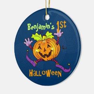 Custom 1st Halloween Happy Pumpkin Ceramic Tree Decoration