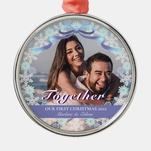 Custom 1st Married Xmas Light Purple Blue Tone  Metal Tree Decoration (Front)