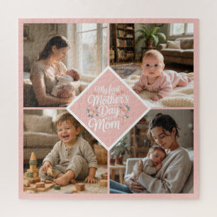 Custom 1st Mother's Day Photo Collage Pink Floral Jigsaw Puzzle