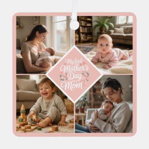 Custom 1st Mother's Day Photo Collage Pink Floral Metal Tree Decoration