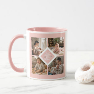 Custom 1st Mother's Day Photo Collage Pink Floral Mug