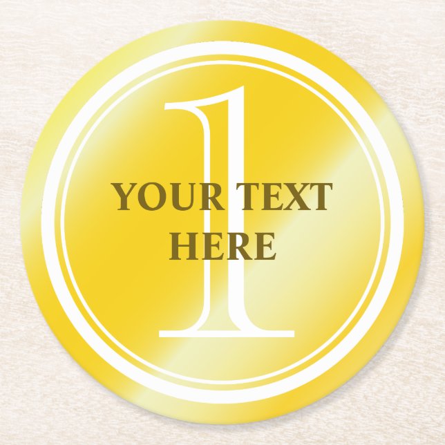 Custom 1st prize gold medal drink coasters (Front)