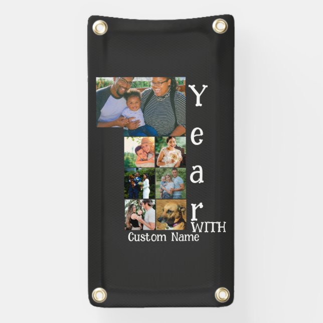 Custom 1st wedding anniversary 7 photo collage banner (Vertical)