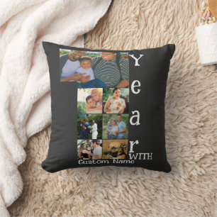 Custom 1st wedding anniversary 7 photo collage cushion