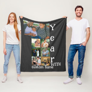 Custom 1st wedding anniversary 7 photo collage fleece blanket