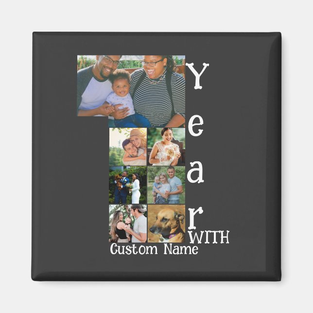Custom 1st wedding anniversary 7 photo collage magnet (Front)