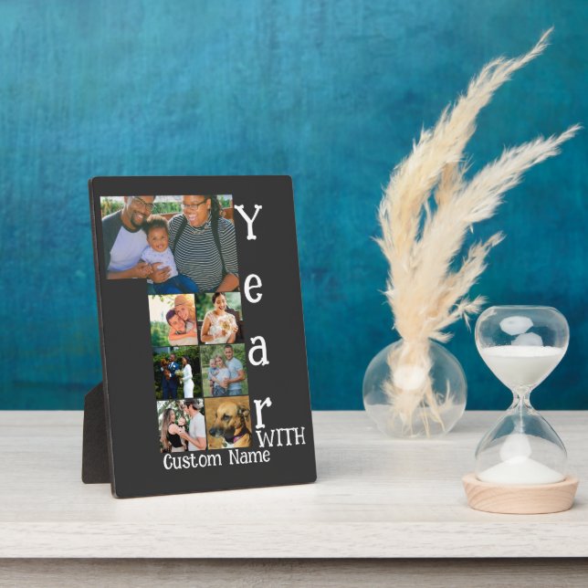 Custom 1st wedding anniversary 7 photo collage plaque (Side)