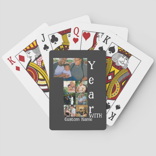 Custom 1st wedding anniversary 7 photo collage playing cards (Back)