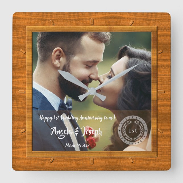 Custom 1st Wedding Anniversary Photo Clock  (Front)