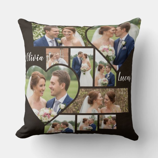 Custom 1st Wedding Anniversary Photo Collage Cushion (Front)